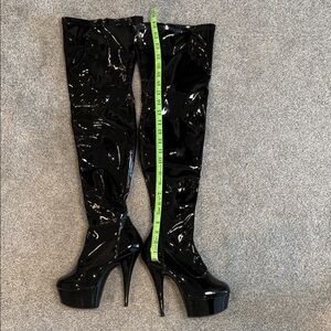 Pleaser Black Patent Over-the-Knee Platform Stiletto Boots
